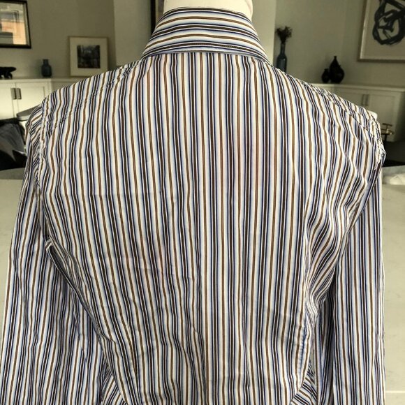 Etro Button Down Striped Italian Made Shirt Blue Wht Gold Sz 8/44 no fabric tag - Picture 5 of 8
